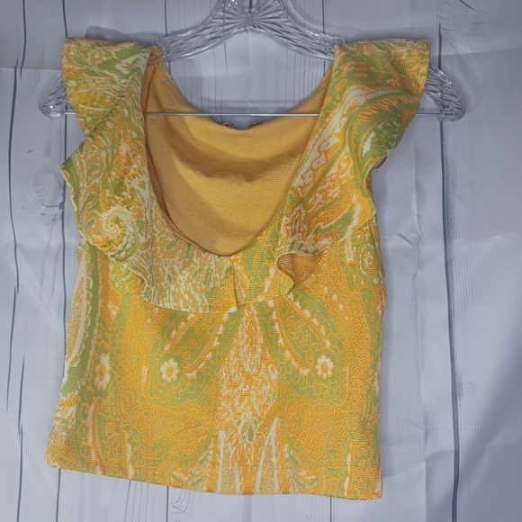 Zara Tops - ZARA S Firfirli Jakarli Yellow Green Paisley Stretch sleeveless cropped top
